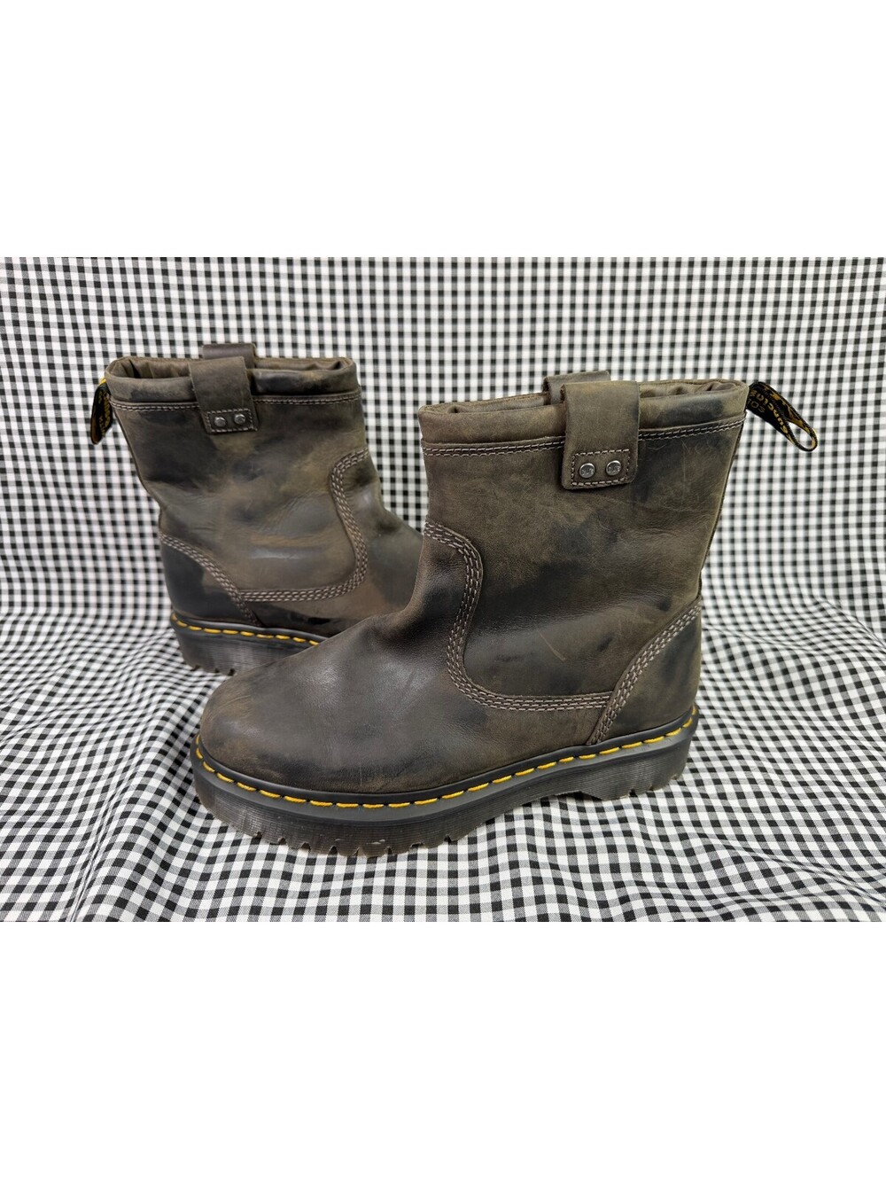Dr Martens Anistone Lo Boots Womens 10 Brown Leather Pull On Biker Moto Docs